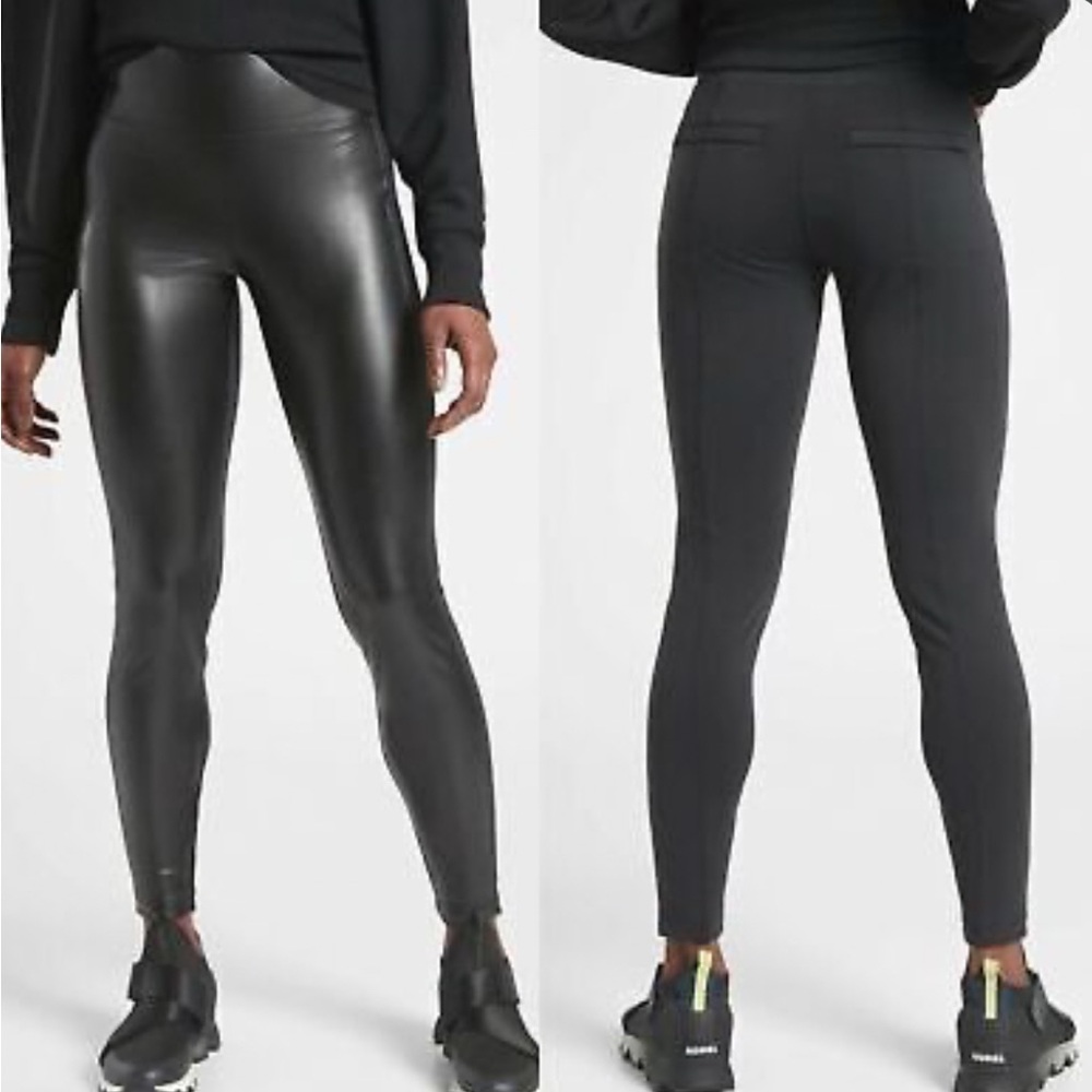 Athleta Delancey Gleam Tight Leggings Mixed Media Faux Leather Pants Size‎ Small